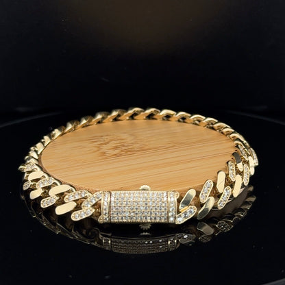 14k Solid Gold CZ Pave Set Bracelet 8.5" 9mm Fast Shipping Highest Quality