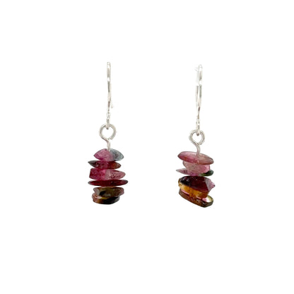 Polished Watermelon Tourmaline Dangle Drop Earrings Sterling Silver For Valentine's Day