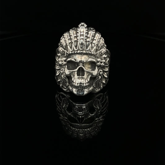 Sterling Silver Feathered Skull